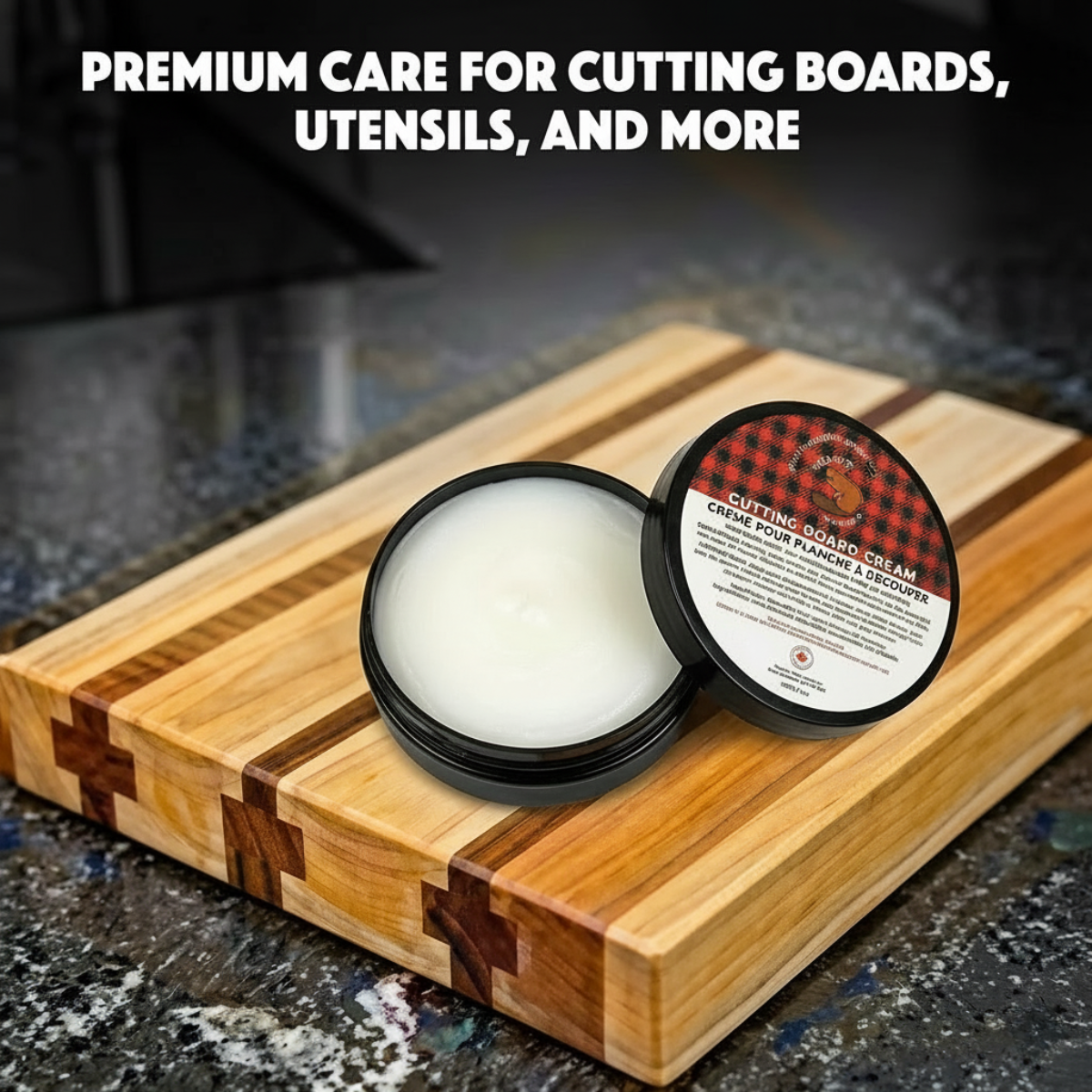 Beaver Wood Care Cutting Board Cream – Made in Canada Food-Grade Wood Conditioner & Beeswax Sealer – 100ml (3.4oz)