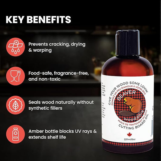 Beaver Wood Care Cutting Board Oil – Made in Canada Food-Grade Wood Conditioner for Butcher Blocks & Wooden Utensils – 3.78l (1gal)