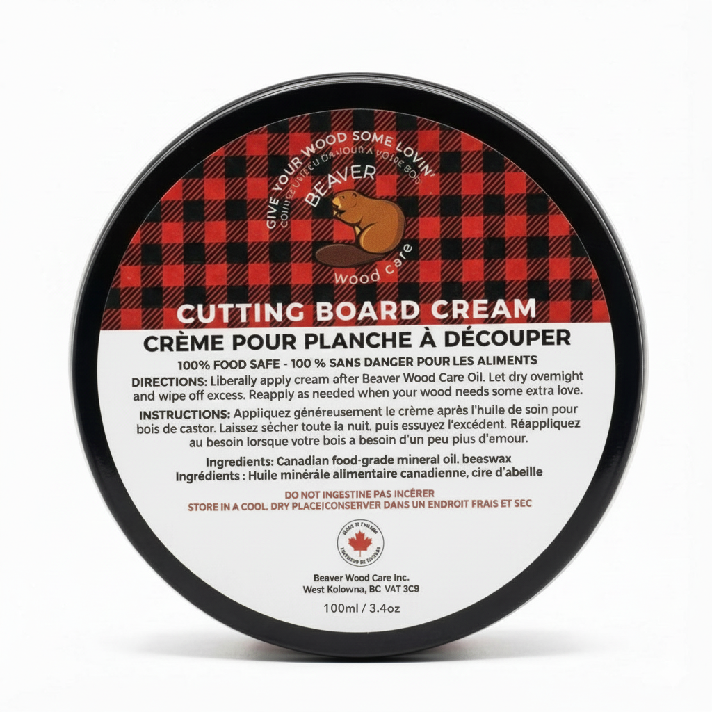 Beaver Wood Care Cutting Board Cream – Made in Canada Food-Grade Wood Conditioner & Beeswax Sealer – 100ml (3.4oz)