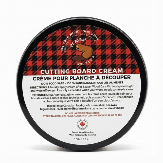 Beaver Wood Care Cutting Board Cream – Made in Canada Food-Grade Wood Conditioner & Beeswax Sealer – 100ml (3.4oz)